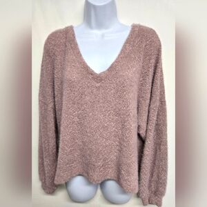Jolie Soft Stretch Oversized Boxy Sweater Drop Sleeves V Neck M